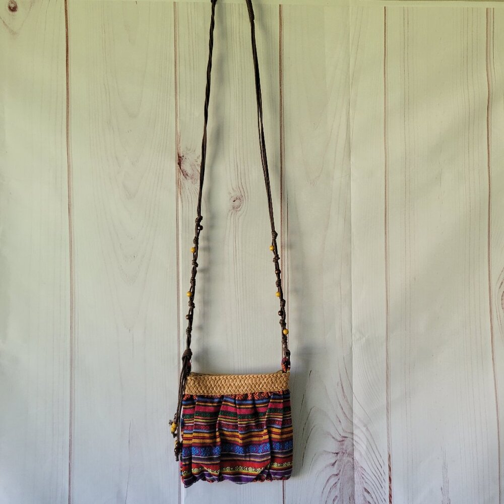 Cappeli Straworld Inc Boho Crossbody Purse. Small, zip closure, colorful, beaded